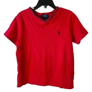Polo Ralph‎ Lauren Kids Red V-Neck T-Shirt Size 5 Preppy Classic Heritage Style
